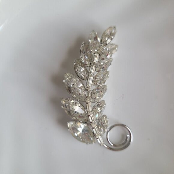 Vintage Jay Flex Sterling Silver Crystal Leaf Brooch Pin - Picture 12 of 14